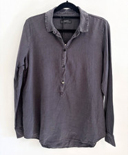 Zara Woman Damen Bluse XS Grau Basic Lyocell/Baumwolle/Leinen Kragen Knopf