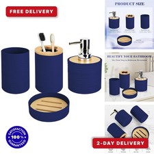 4 PCS Navy Blue Bathroom Accessories Set - Soap Dispenser, Toothbrush Holder
