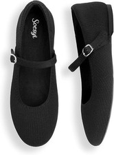 Women's Round Toe Ballet Flats Comfortable Mary Jane Shoes Dressy Slip On Knit