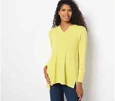 LOGO Lounge by Lori Goldstein Split Neck Terry Top-Lemon Tart-1X-A499637