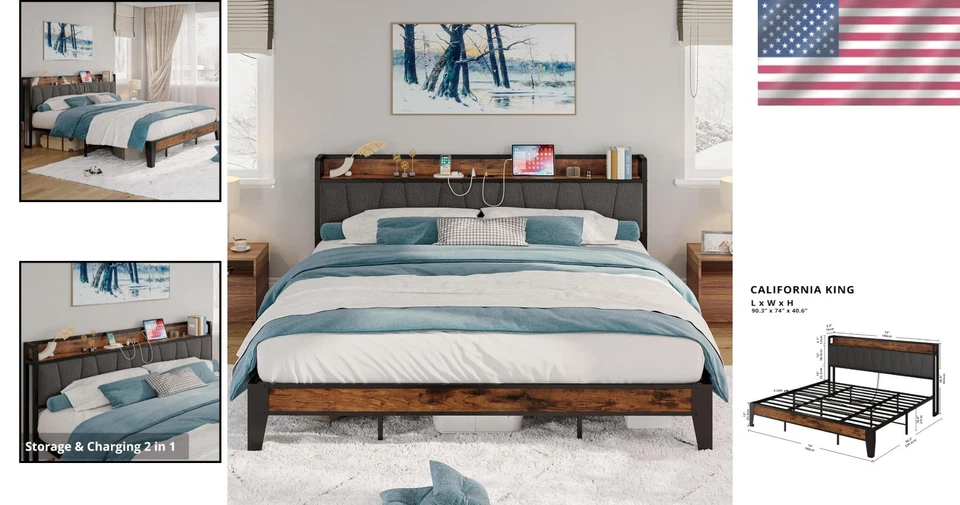 Durable California King Bed Frame with Storing Headboard: A Modern Masterpiece - Image 2 of 4