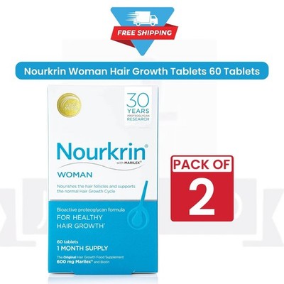 2X Nourkrin Woman 60 Tablets - Hair Growth & Loss Support, 2 Month Supply