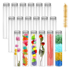 18pcs 115ml Clear Plastic Test Tubes Flat Bottom Screw Caps Brush 6 Inch