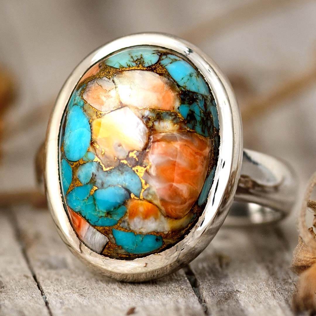 Oyster Turquoise Gemstone Handmade 925 Sterling Silver Ring For Men Women  A52