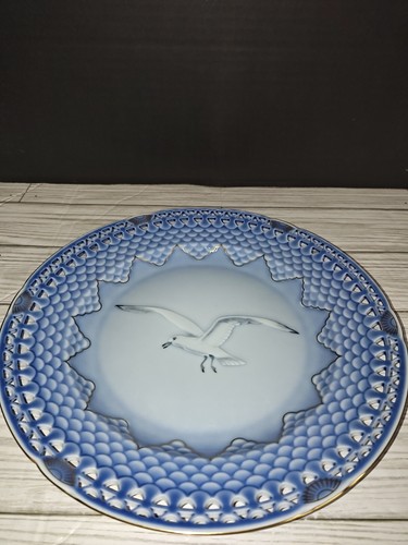 BING & GRONDAHL The Seagull Anniversary Plate 1978 Blue Gold Pierced Rim Denmark - Picture 4 of 7