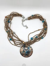 Multi Strand Necklace, With Bronze Colord Beads And Detachable Pendant