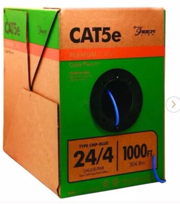 1000 ft. Blue 24/4 CAT5e CMP (Plenum) Data Cable