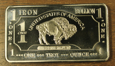 One Troy Ounce .999 Fine Iron Fe Bullion Bar
