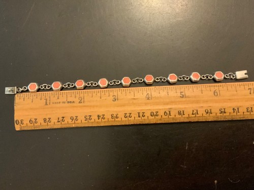 Pink salmon Coral bracelet geometric sterling silver 925 southwest Vintage - Picture 10 of 11