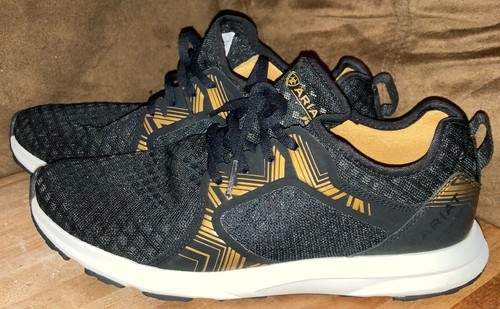 Ariat Fuse Women's Sneakers #8.5B Black Gold Striped Mesh Athletic Running Shoes - Picture 12 of 13