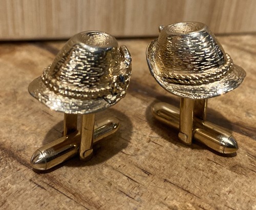 Gemelos Vintage Retro Elegante Sombrero Gemelos Tono Dorado Alegre Texturado Sombreros 3D - Imagen 2 de 7