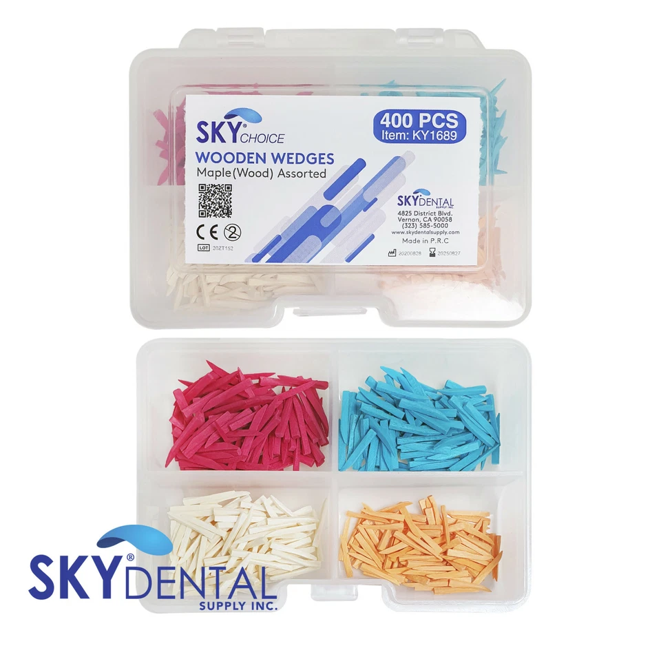 SKY CHOICE Wood Wedges Dental Triangular Wizard Style Matrix Colored Small Assorted 400/pk