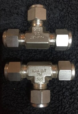Lot Of 2 Ham-Let  316 SS 3/8  Tube Compression Union Tee