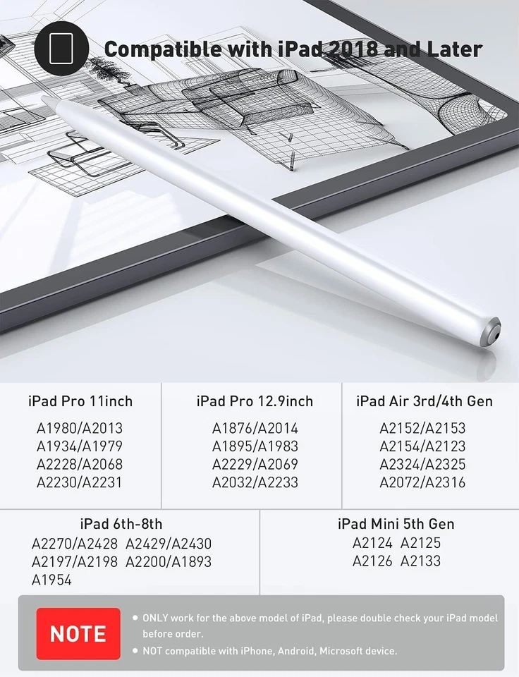 Apple iPad Pencil Lápiz Activo Recargable, Inclinable, Adsorción Magnética Foto 2 de 4