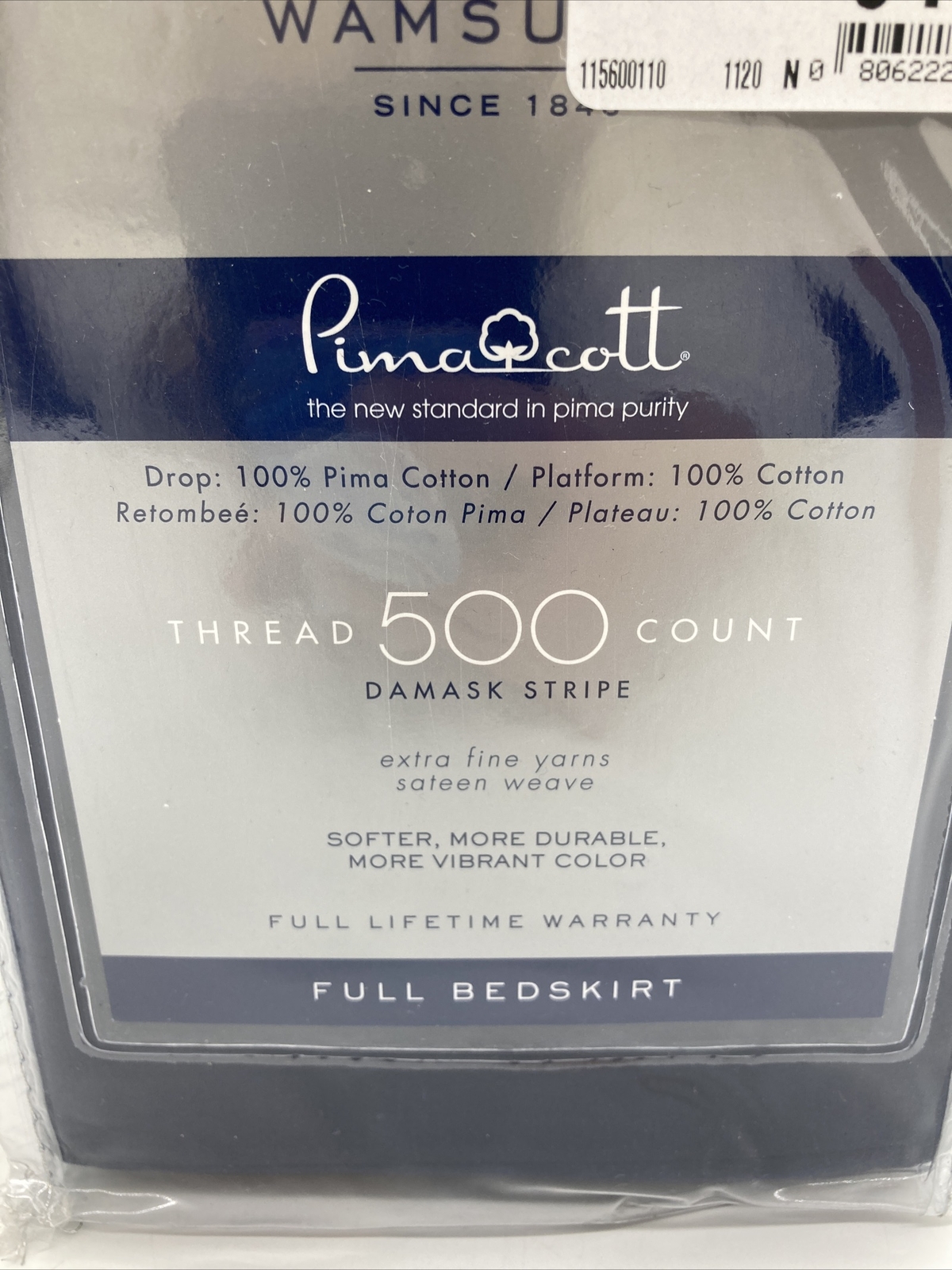 Wamsutta 500threadcount Pimacott Damask Full Bed Skirt in Navy Stripe