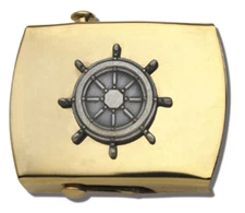 Nautical Ships Wheel Brass Buckle, Military Style, 1-1/4" wide