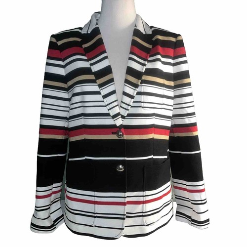 Tommy Hilfiger Woman's Red White Blue Striped Blazer Jacket Size 12