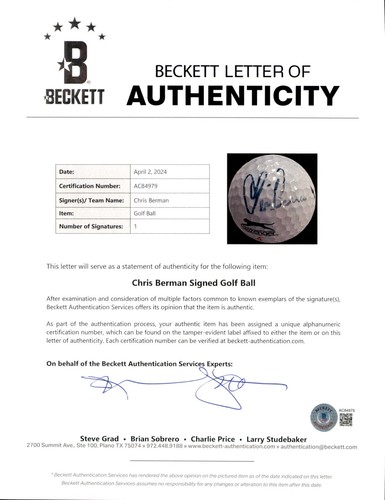 Chris Berman Signed Golf Ball ESPN Host Boomer Beckett LOA COA - Picture 2 of 2