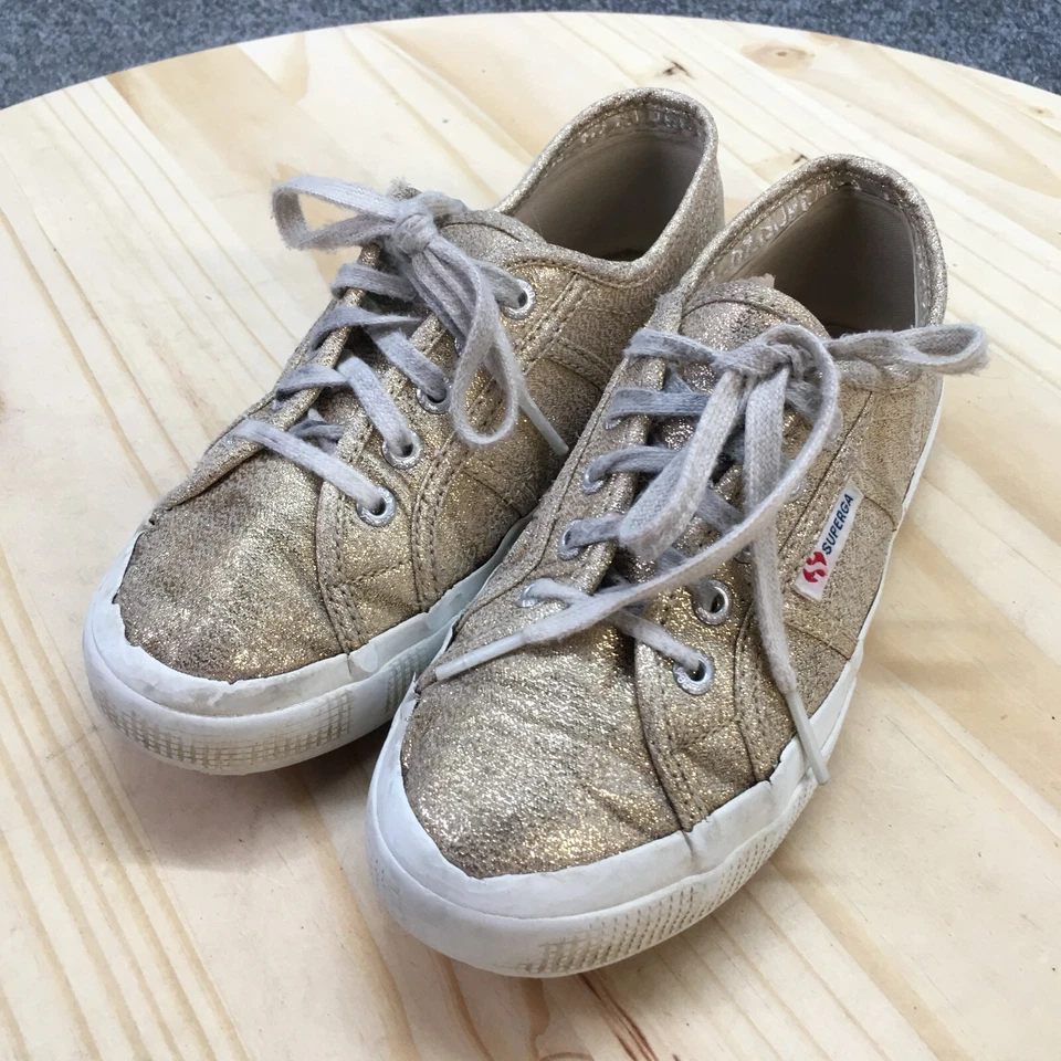 Superga Zapatos Juveniles 1 Moda Tenis Cómodos S002J20 Tela Dorada Con Cordones Foto 3 de 4