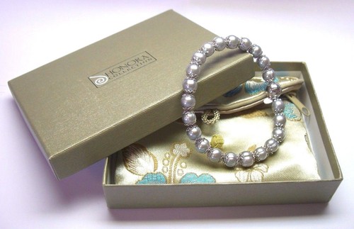 HONORA SILVER BAROQUE 8MM PEARL BRACELET W/STERLING SILVER FLOWER CAPS 8.25"