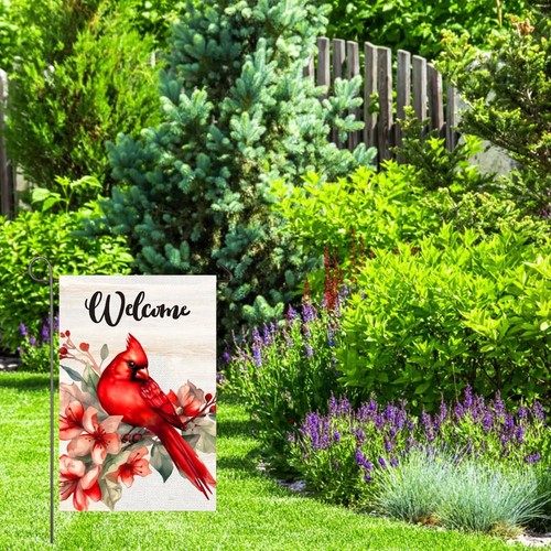 Spring Welcome Cardinal Garden Flag 12x18 Double Sided Floral Red Bird Cardin... - Picture 3 of 10