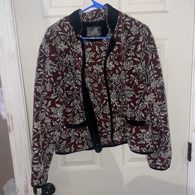 Fleece Button Down Tsunami Woman  L  Red And Black Beige  Holiday Winter Fancy