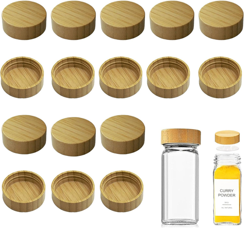 16 Pcs Bamboo Spice Jar Lids Fits Square Containers Seasoning Bottle Sealing Lid