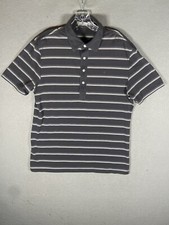 Criquet Men's Navy Blue Gray Striped Short Sleeve Polo Shirt Size Large