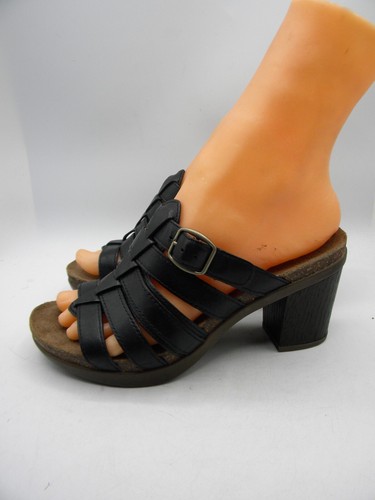 DANSKO Dina Black Leather Block Heel Slide Sandals Size EU 36