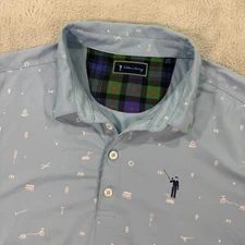 William Murray Polo Shirt Mens Large Blue Golf Earner Golfer Print Performance