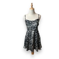 autumn adeigbo dress Womens 4 Jules Black White Tiger Spaghetti Strap Adjustable