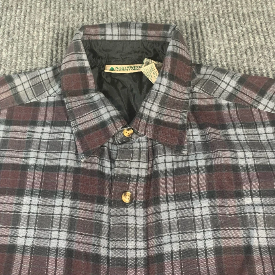 VTG Northwest Territory Button Up Shirt Men L Purple Gray Plaid Flannel Outdoor - Image 2 of 4
