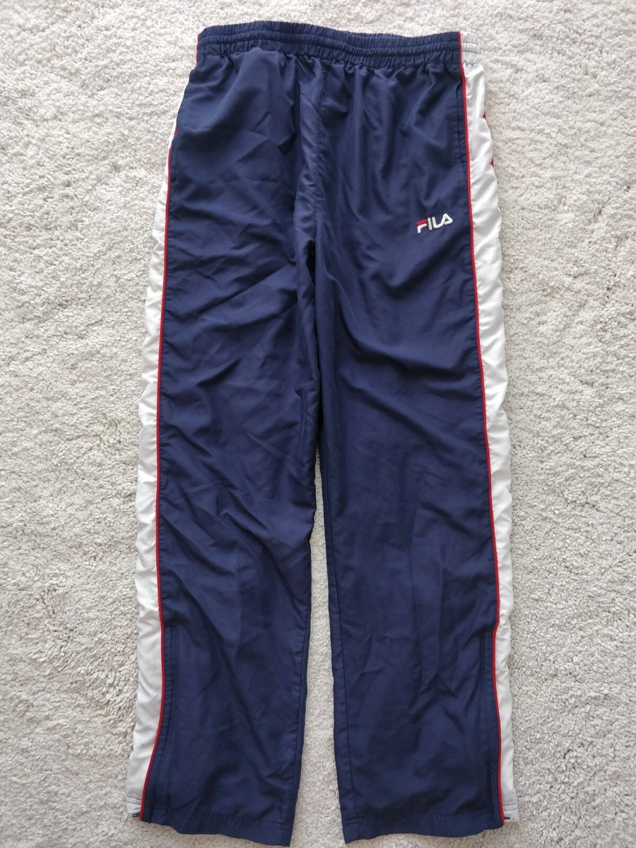 FILA 90's Vintage Mens Track Pants Trousers Navy Blue White Striped  Training