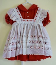 VTG C.I. Castro & Co. 2T 2 Piece Red N White Pinafore Apron Holiday Dress Lace