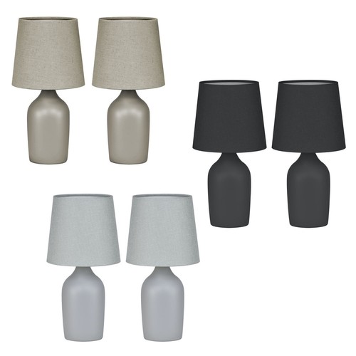 Pair of 2 Modern Style Bedside Lamps Natural Grey Black Ceramic, Linen Shades