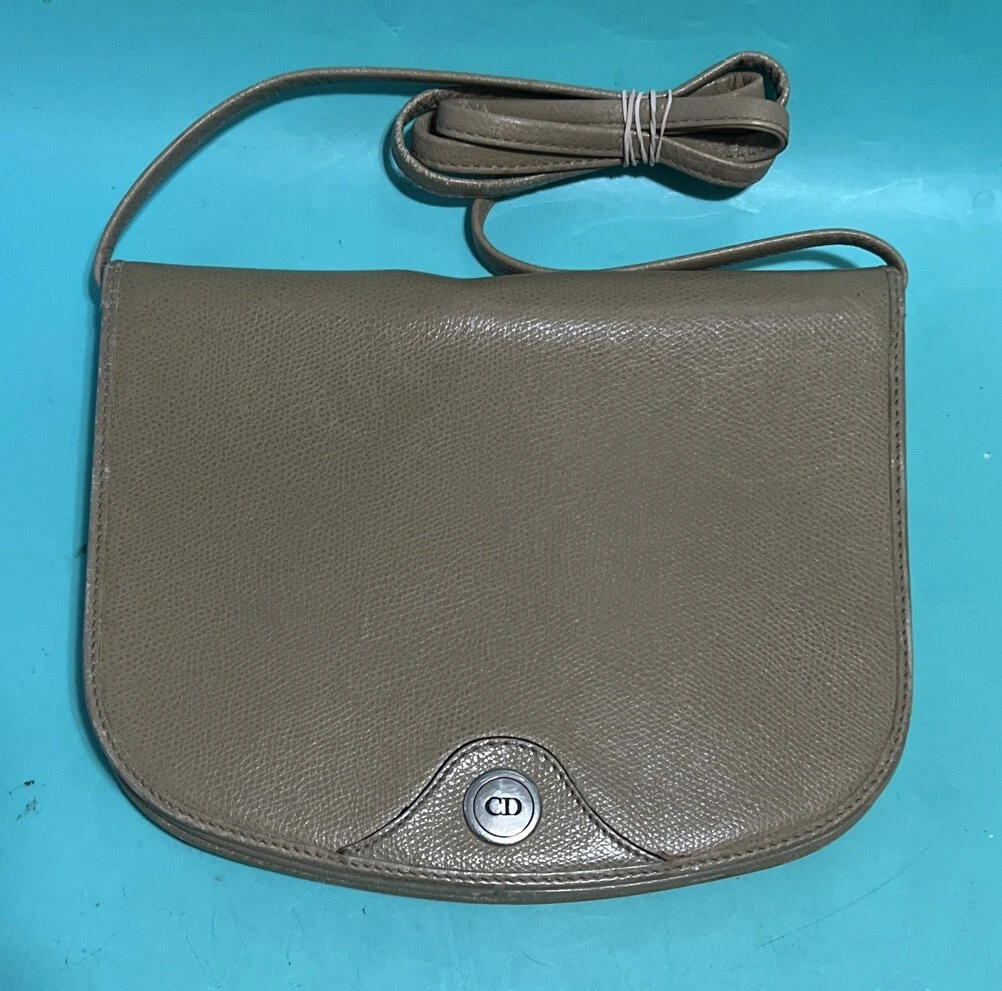 Sac bandoulière Christian Dior nid d'abeille toile PVC cuir beige marron authentique