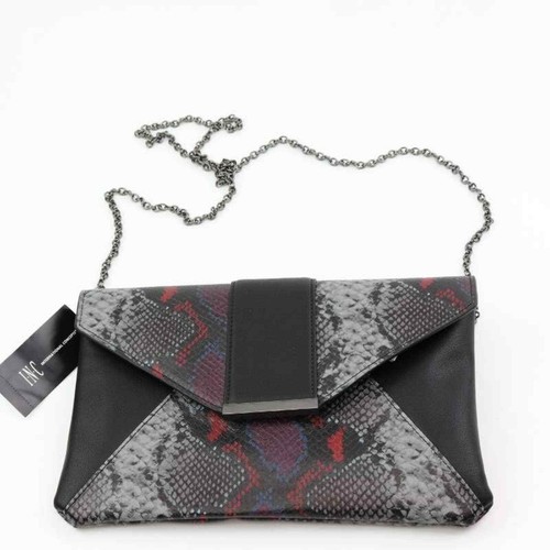 International Concepts Womens Luci Envelop Clutch Black Snake Embossed OS New
