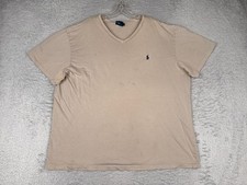 Polo Ralph Lauren Shirt Men 2XL XXL Beige V-Neck 100 Cotton Short Sleeve READ
