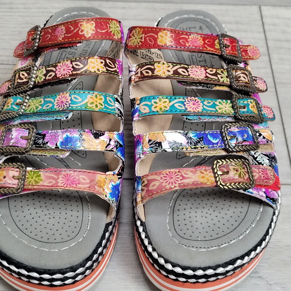 🌺 L'ARTISTE Spring Step Platform Sandals Zassera Leather Floral Straps 38/7.5 - Image 4 of 4