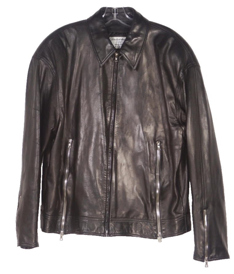 Vintage Claude Montana Men's Size 48 Black Lambskin Leather Zipper Jacket
