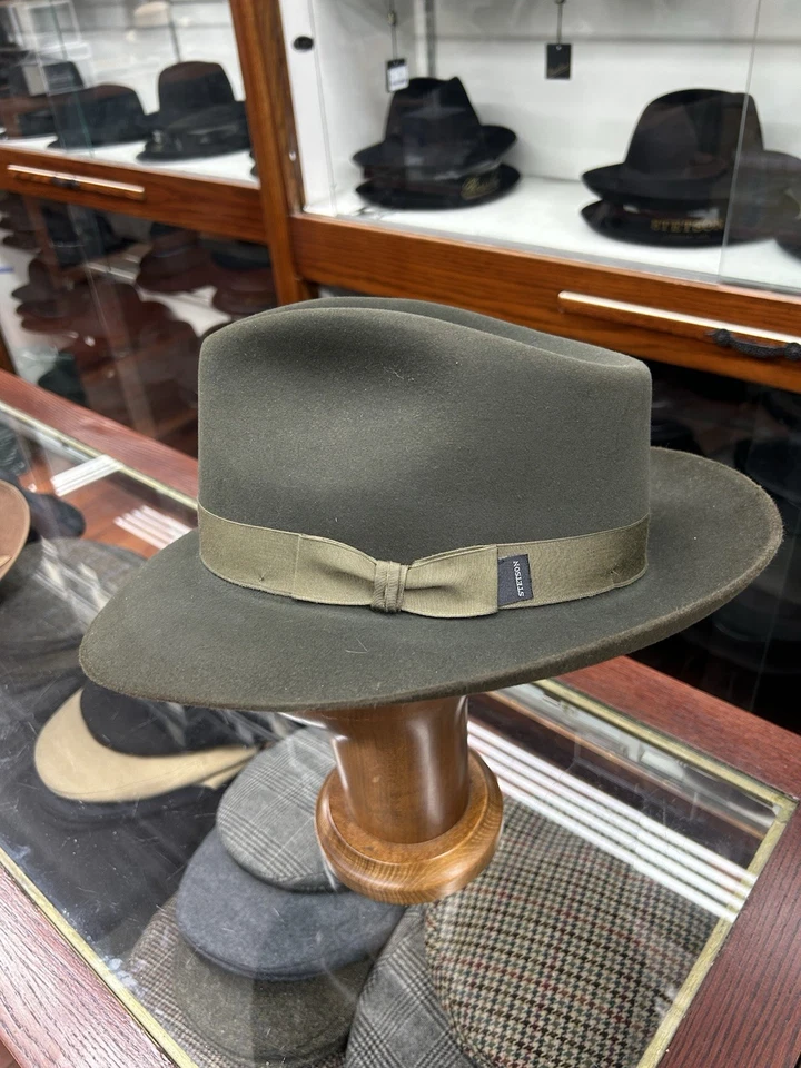 Chapéu Stetson Chatham masculino de feltro verde sálvia feito nos EUA tamanho 7 3/4 - Imagem 2 de 4