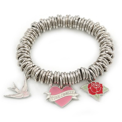 ROSA KEKS IN HANDTASCHE Herzen, Rose, Schwalbe Charm Runde Glieder Flex Armband In