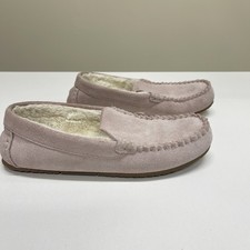 Lands End Loafers Women 8 Pink Suede Moccasin Sherpa Lined Slip On Casual Comfy