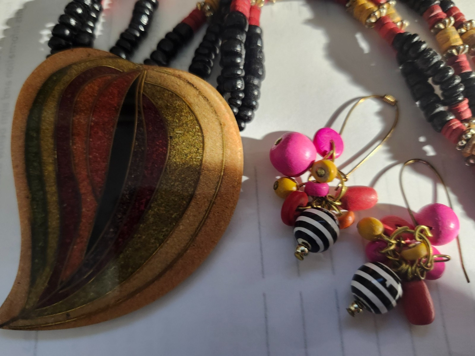 Boho Multicolor Wood Bead Statement Necklace & Da… - image 2