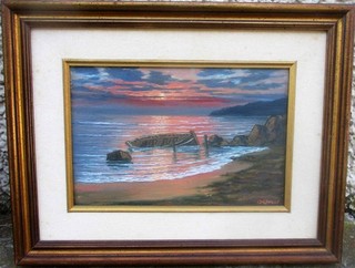 MASSIMO ORSUCCI MARINA AL TRAMONTO VECCHIO QUADRO DIPINTO OLIO