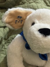 Two Blind Brothers PIP White Plush Guide Lab Dog Super Hero Blue Cape Braille