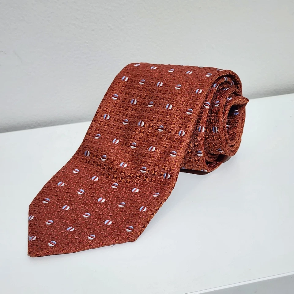 Corbata Jacquard Seda Canali Naranja Geométrica Lunares Tejida Hecha en Italia 3.5"x60" Foto 2 de 4