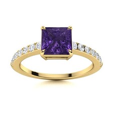925 Silver Amethyst Stone Sister Solitaire with Accents Womens Gift Ring