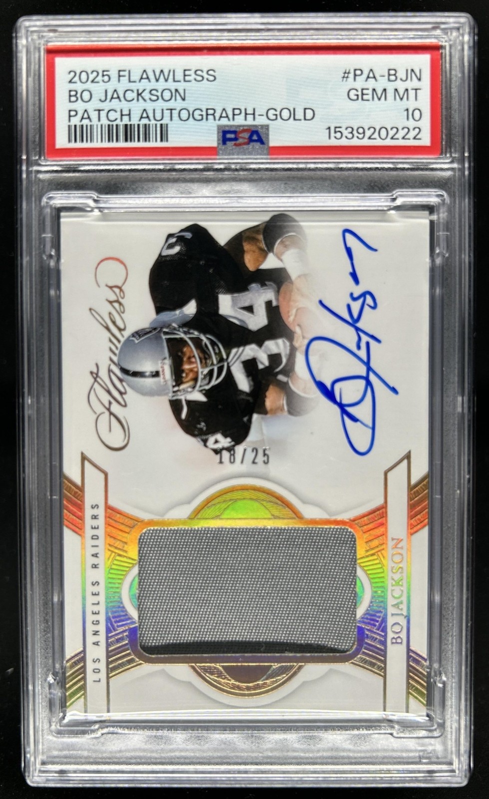 2025 Panini Flawless Bo Jackson Patch Auto #/25 Raiders PSA 10 GEM MINT view 1