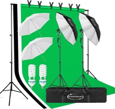 Photography Lighting, 6.5Ft X 10Ft Backdrop Stand and Umbrellas Continuous Light